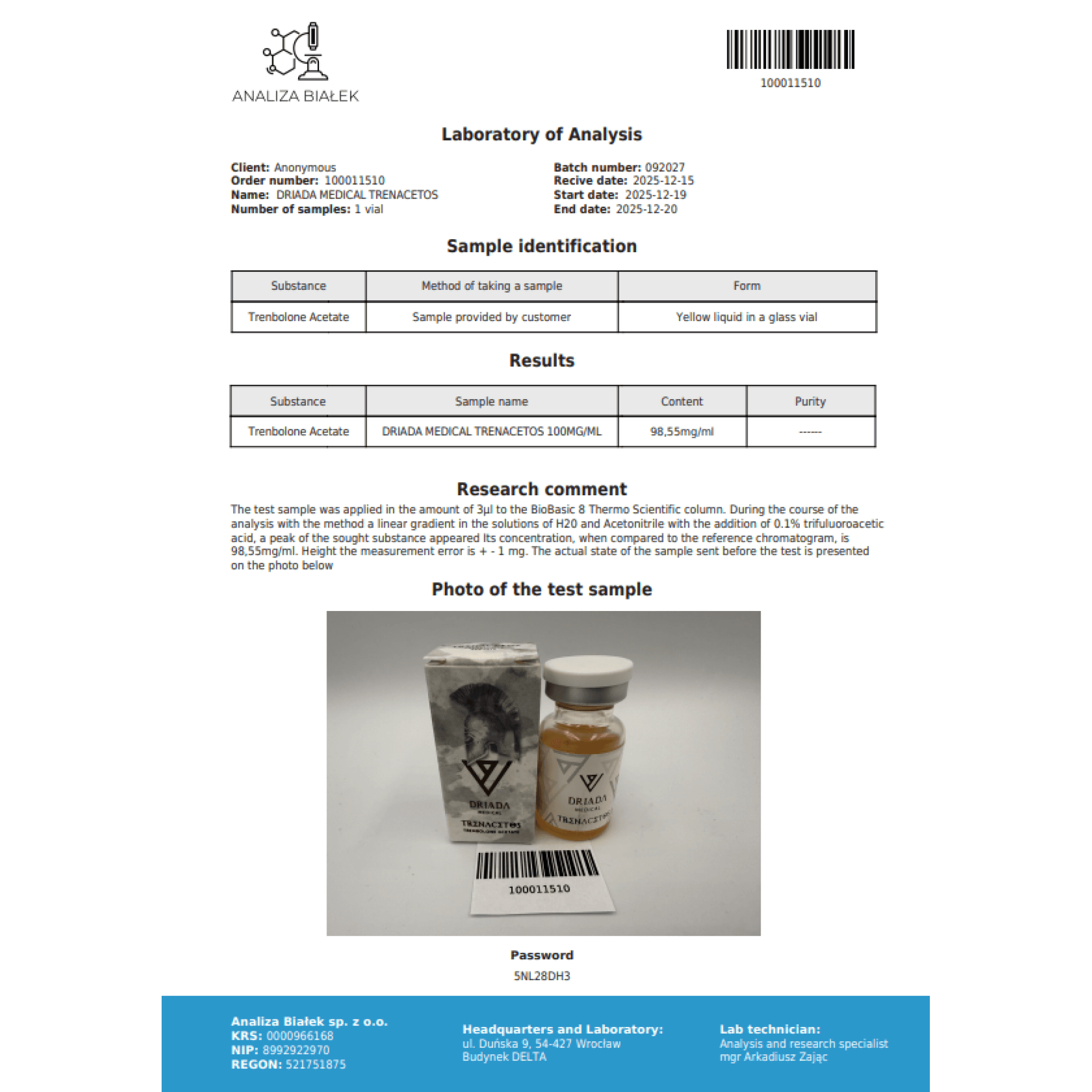 Acetato de Trembolona 100mg/ml Driada Medical — imagem 3