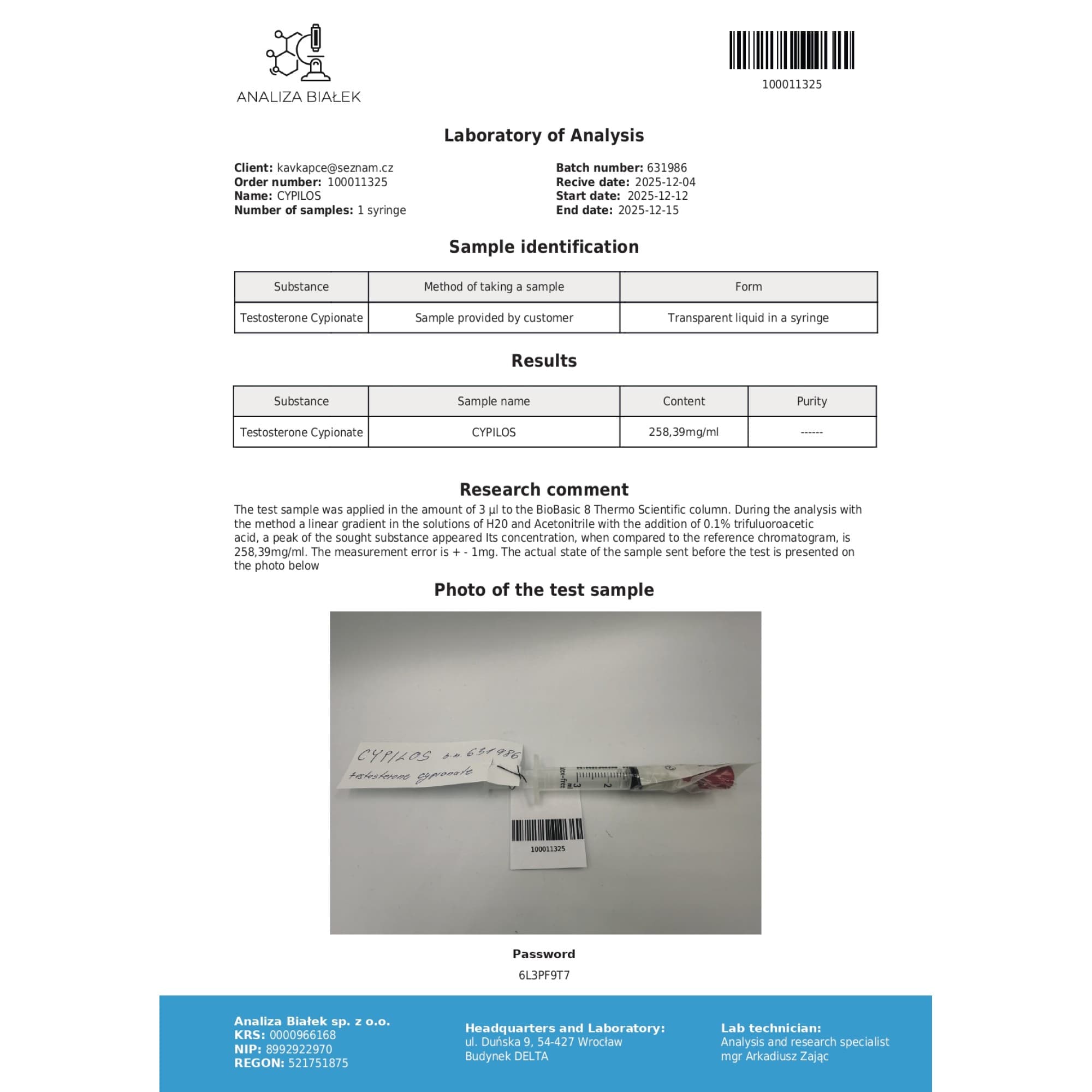 Cipionato de Testosterona 250mg/ml vial Driada Medical — imagem 2