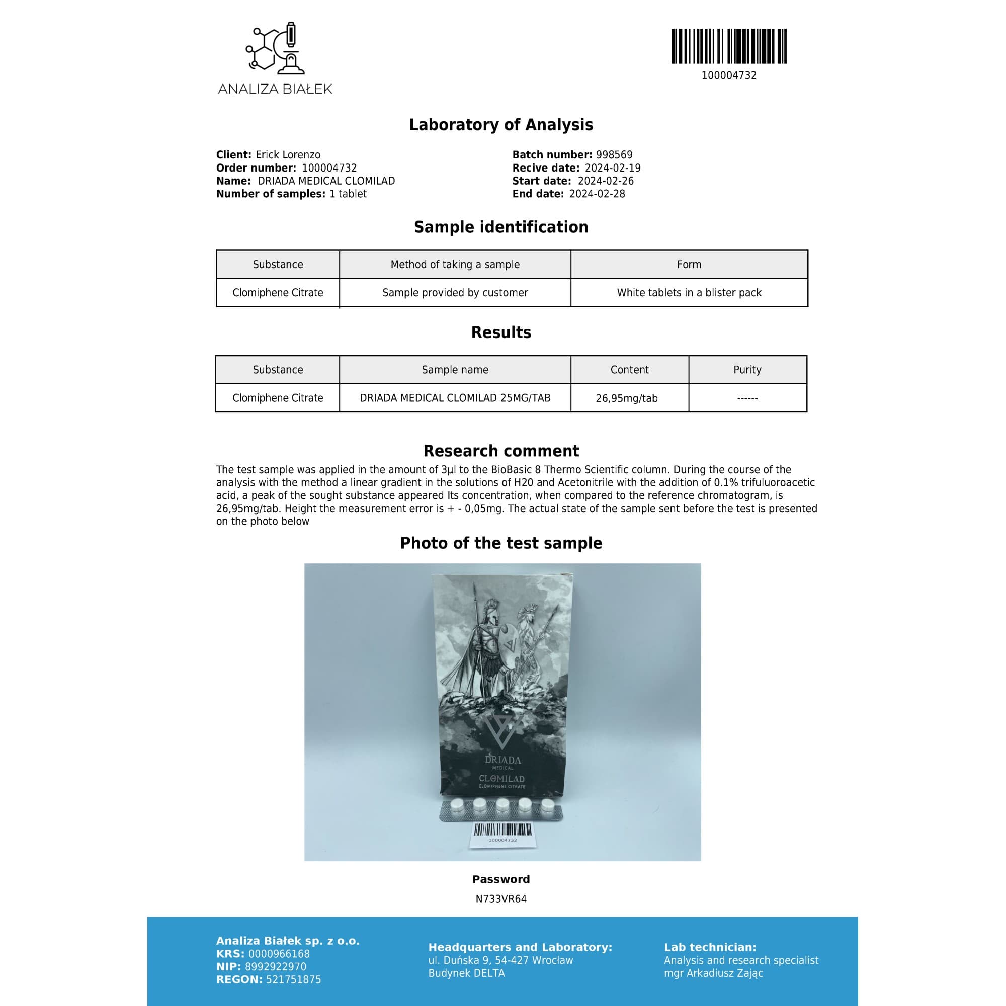 Citrato de Clomifeno 25mg Driada Medical — imagem 3