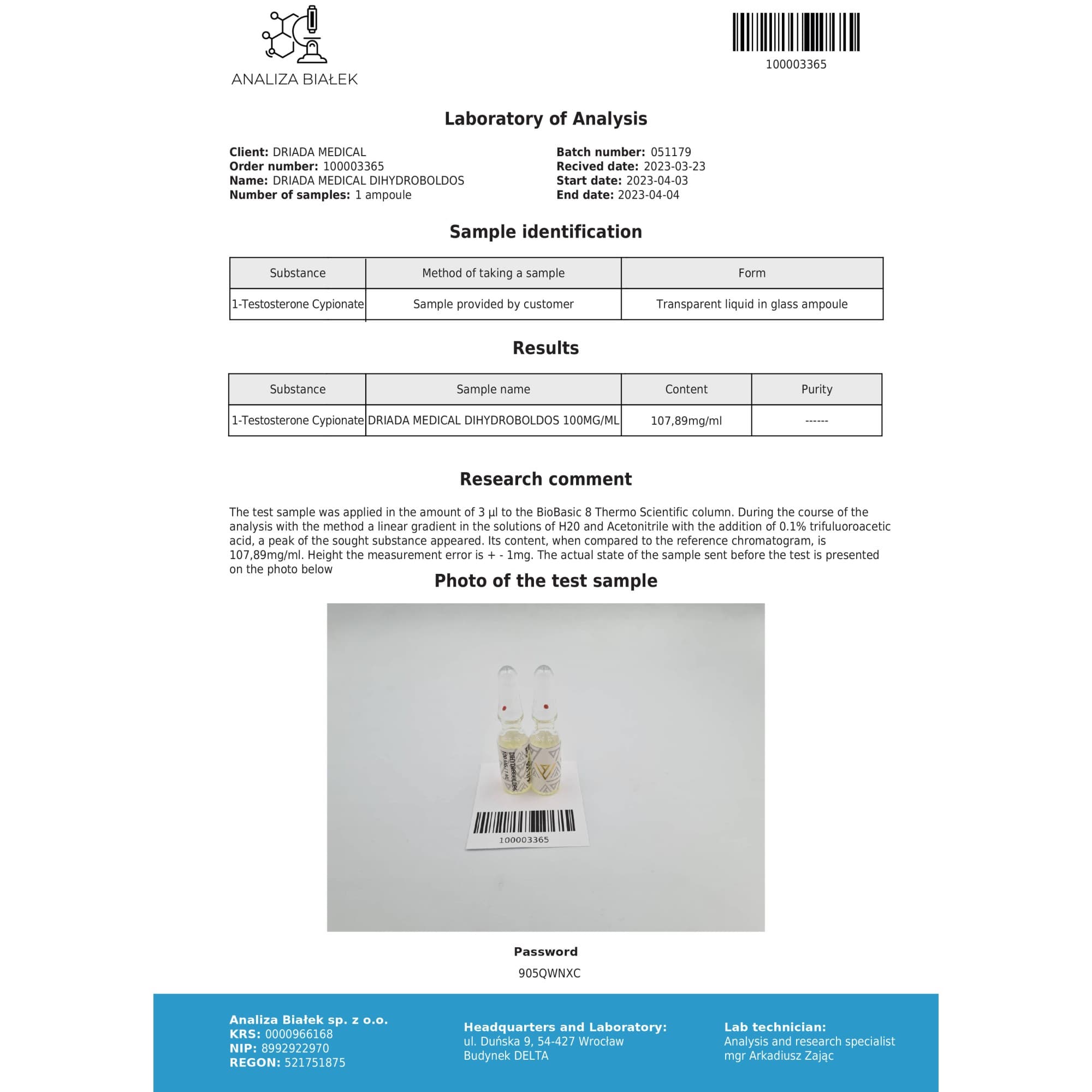 Cipionato de Dihidroboldenona (DHB) 100 mg/ml Driada Medical — imagem 3