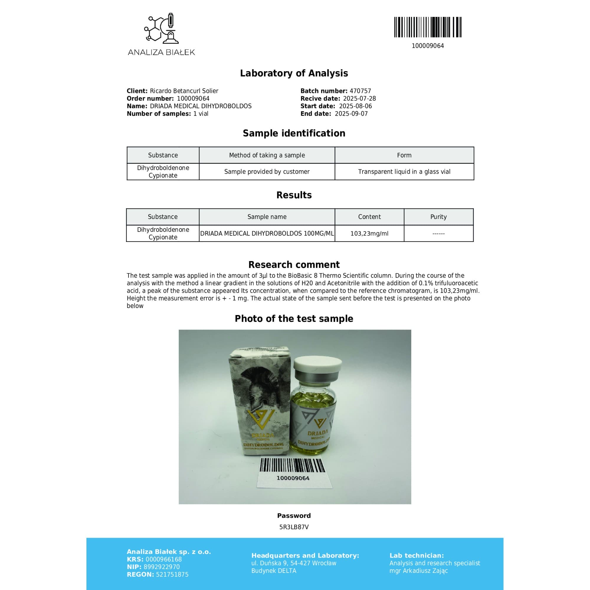 Cipionato de Dihidroboldenona (DHB) 100 mg/ml Driada Medical — imagem 4