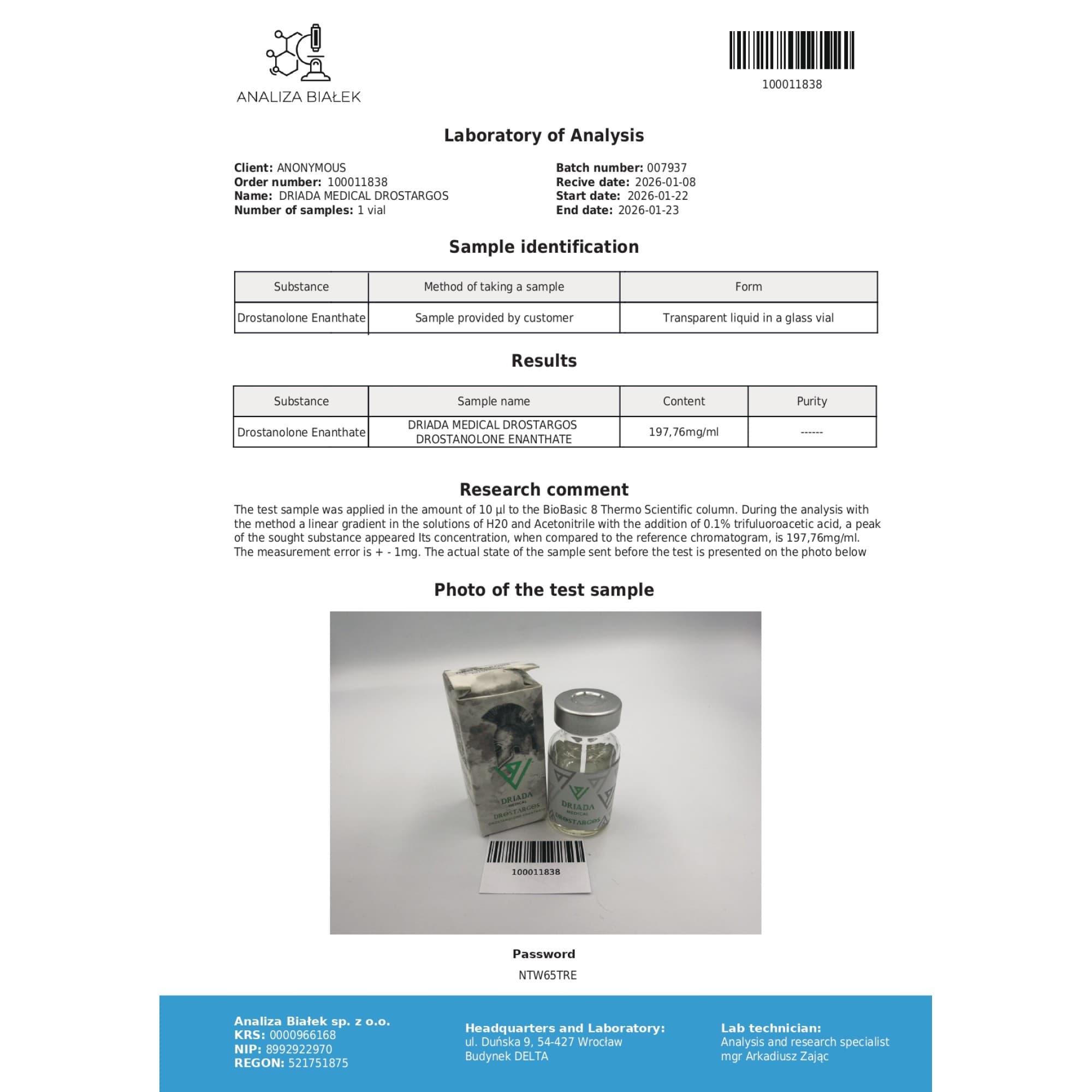 Enantato de Masteron 200mg/ml vial Driada Medical — imagem 3