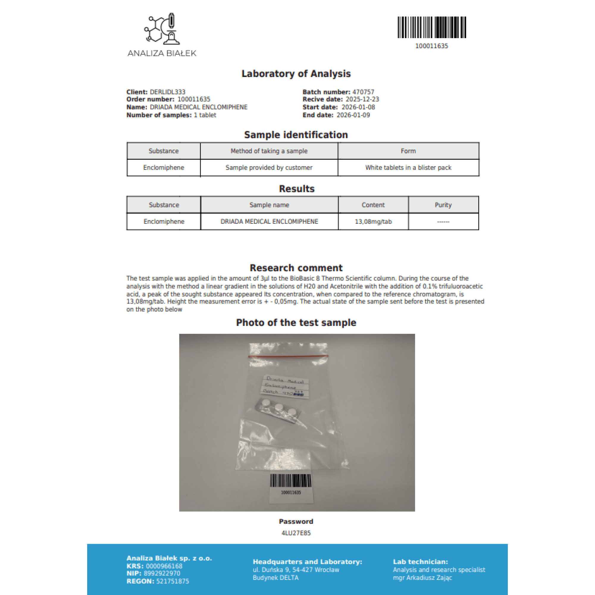Citrato de Enclomifeno 12,5mg Driada Medical — imagem 3