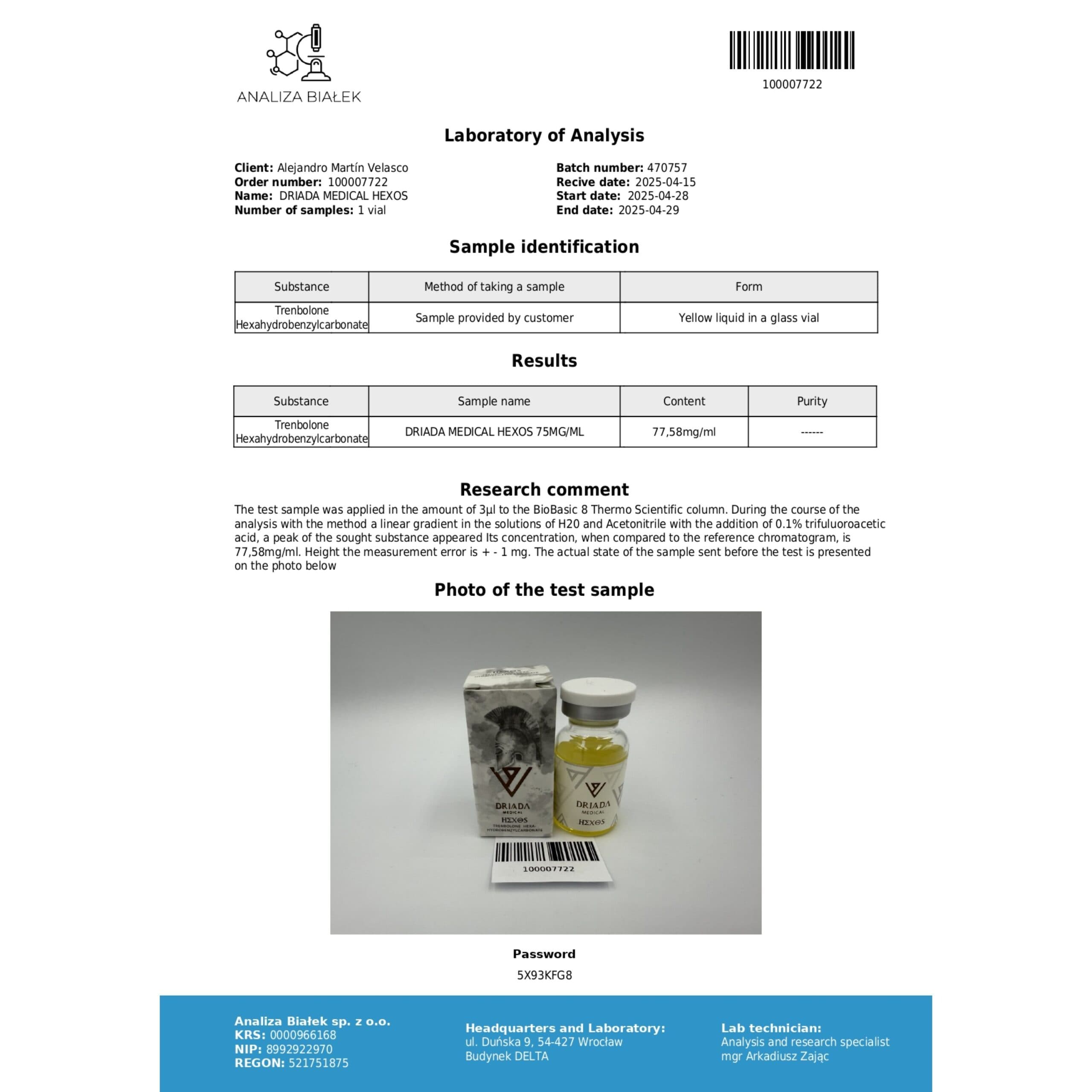 Parabolan 75mg/ml vial Driada Medical — imagem 2
