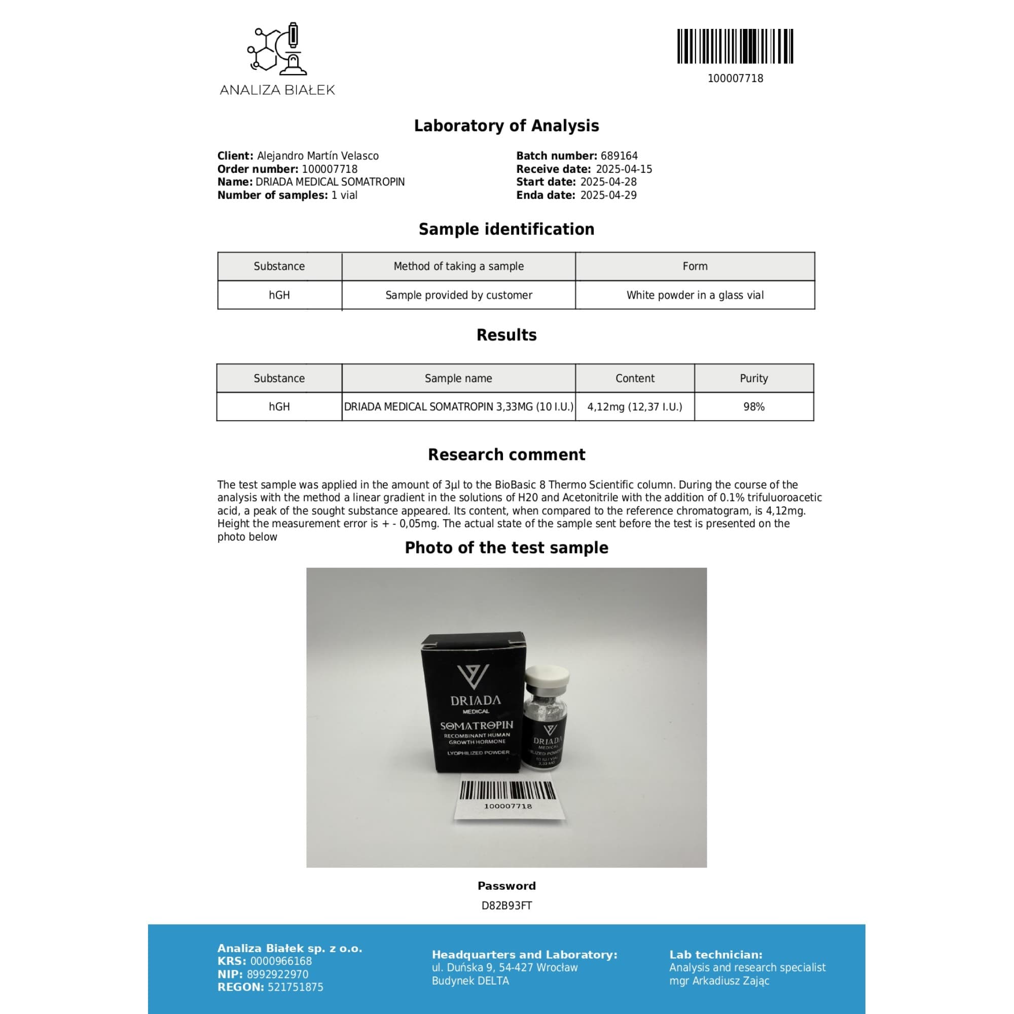 HGH Hormona de Crescimento 100ui Driada Medical — imagem 3
