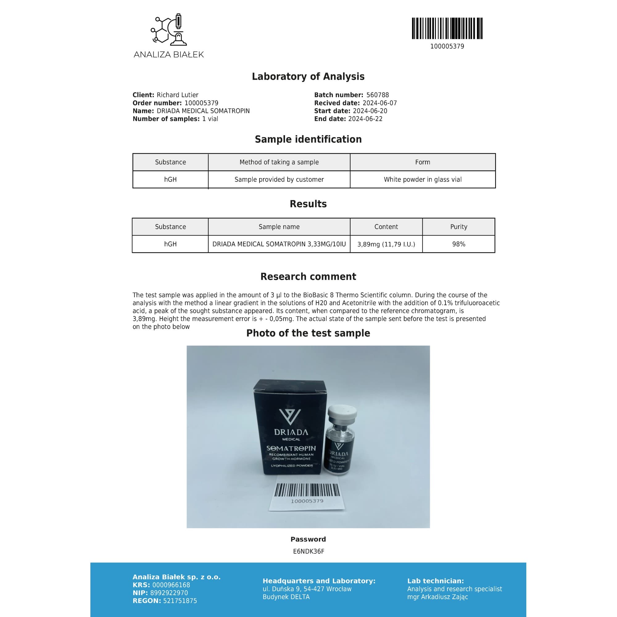 HGH Hormona de Crescimento 100ui Driada Medical — imagem 5