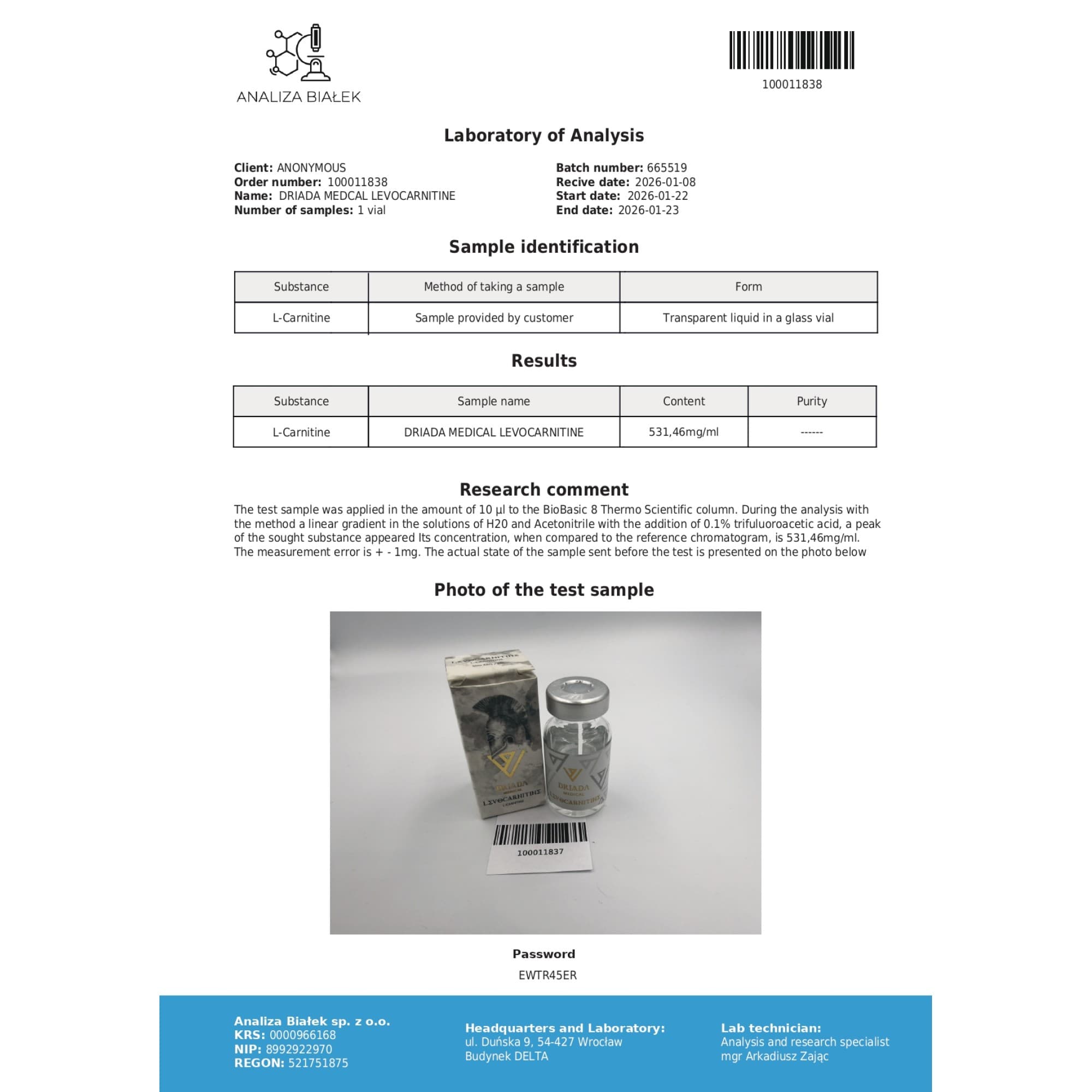 L-Carnitine 500mg/ml Driada Medical — imagem 2