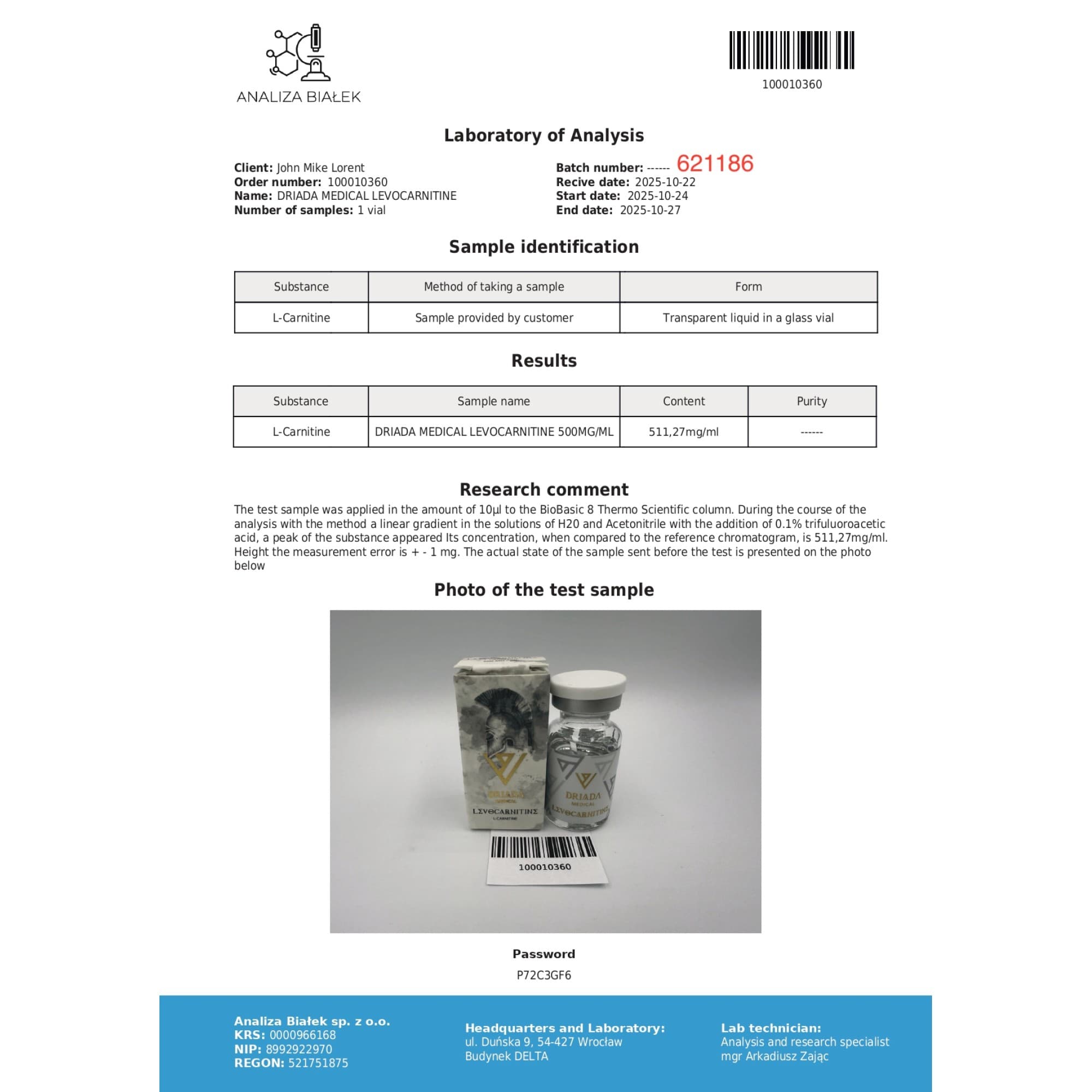 L-Carnitine 500mg/ml Driada Medical — imagem 3