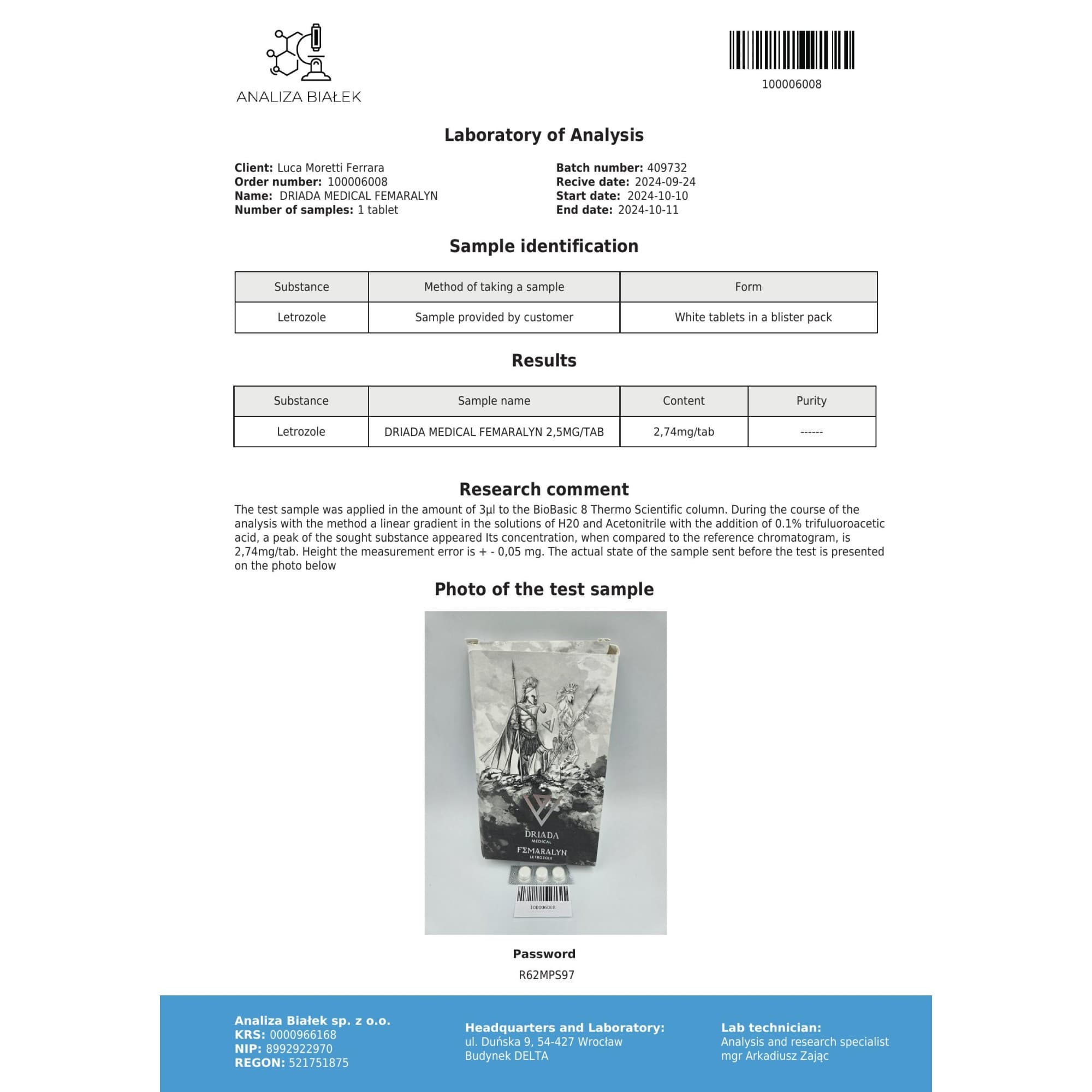 Letrozol 2,5mg Driada Medical — imagem 4