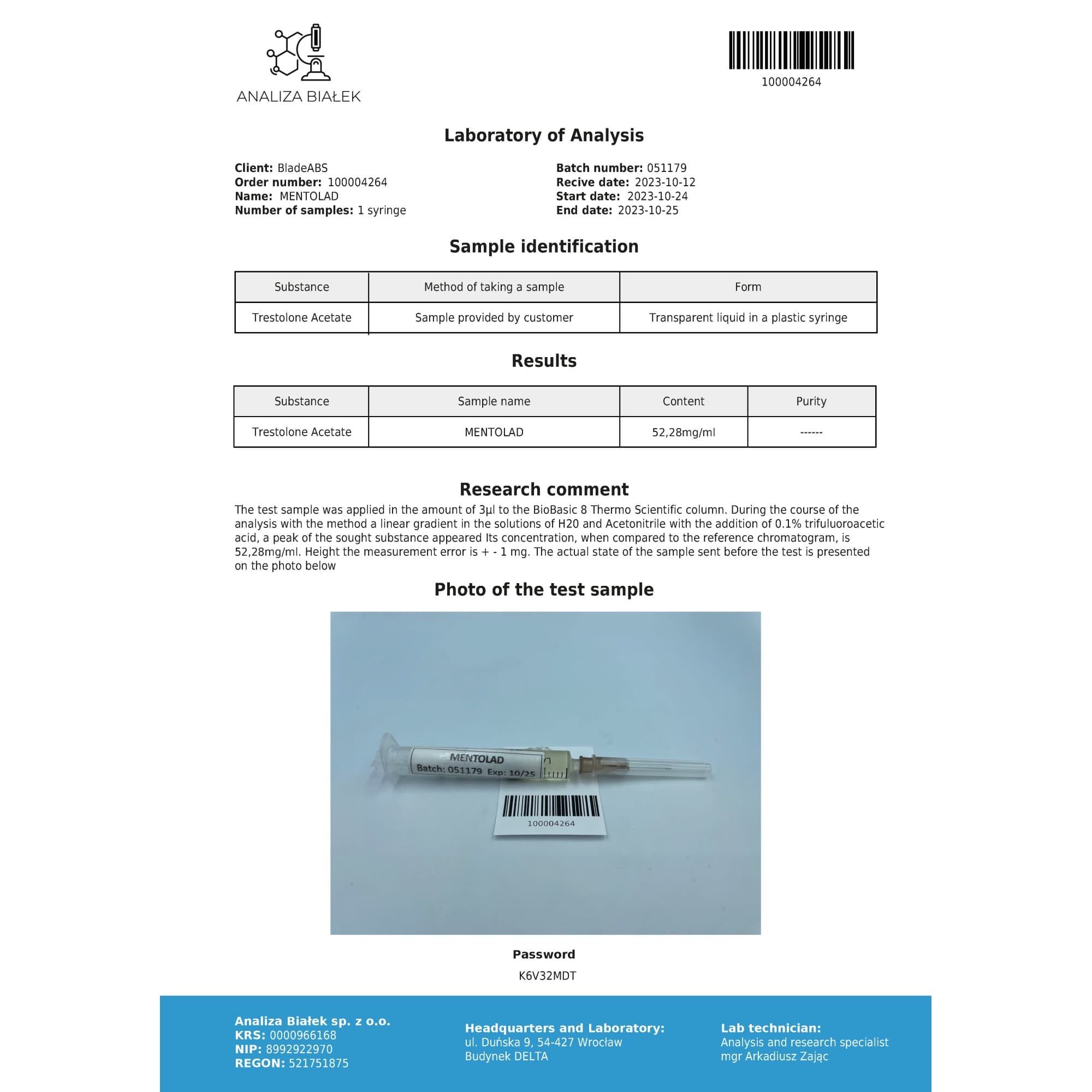 Acetato de Trestolona (Ment) 50mg/ml vial Driada Medical — imagem 2