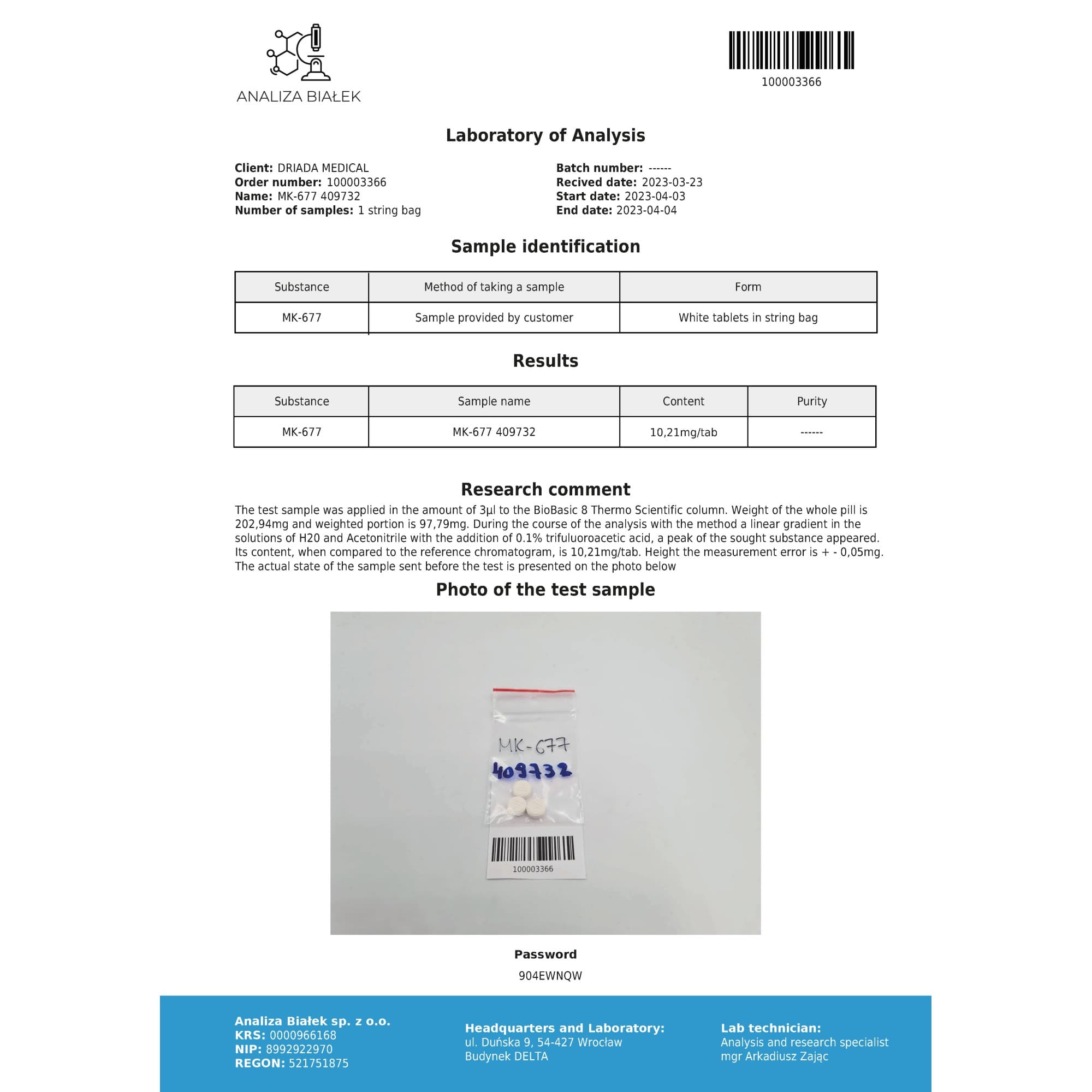 Ibutamoren MK-677 10mg Driada Medical — imagem 4