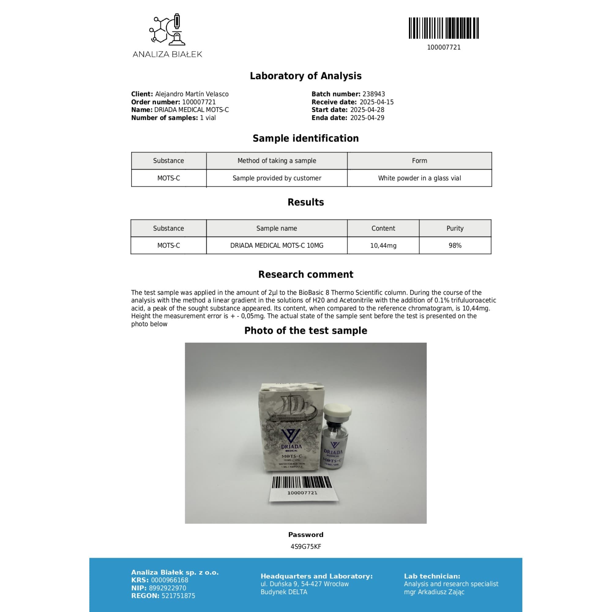 MOTS-C 10 mg Driada Medical — imagem 3