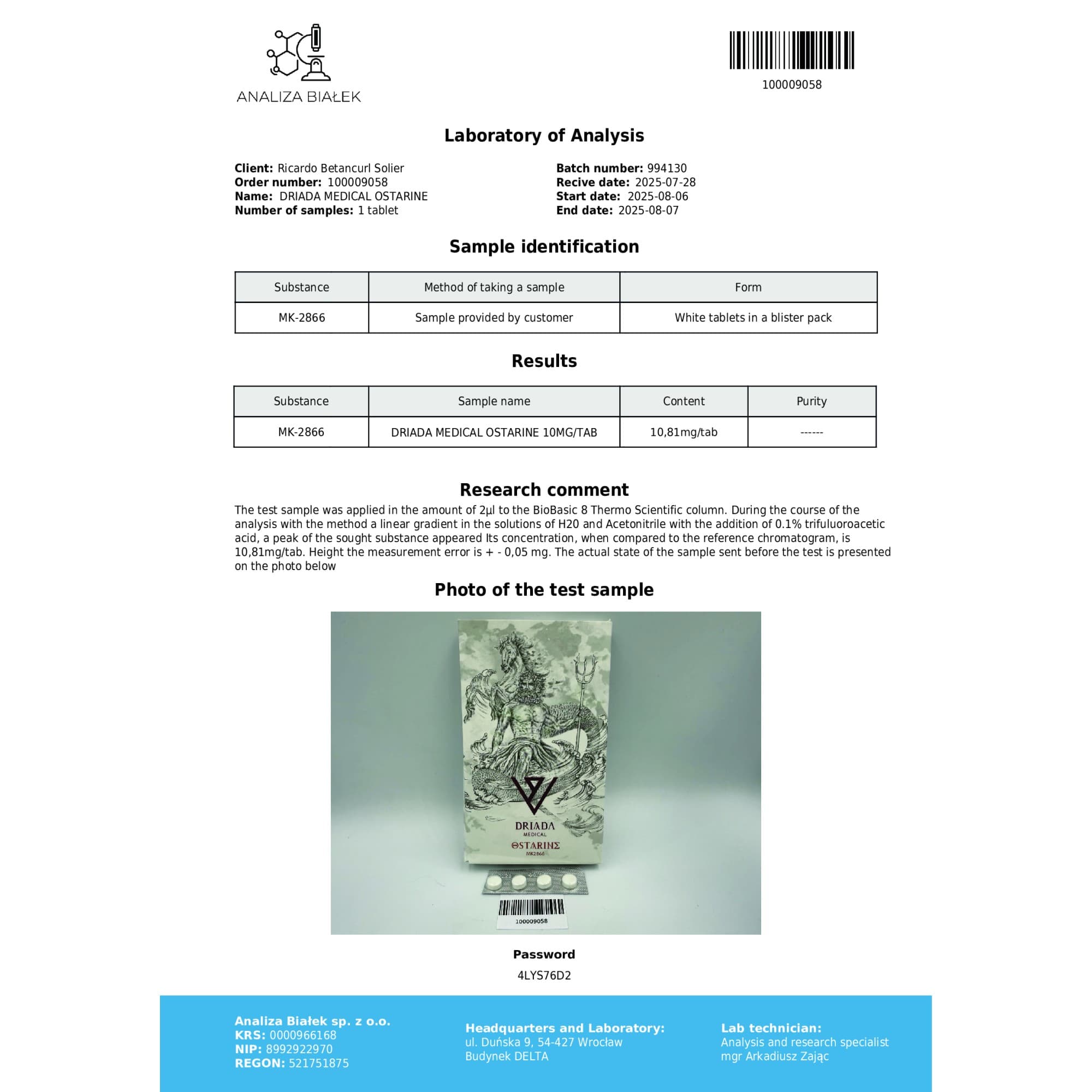 Ostarine MK-2866 10mg Driada Medical — imagem 4