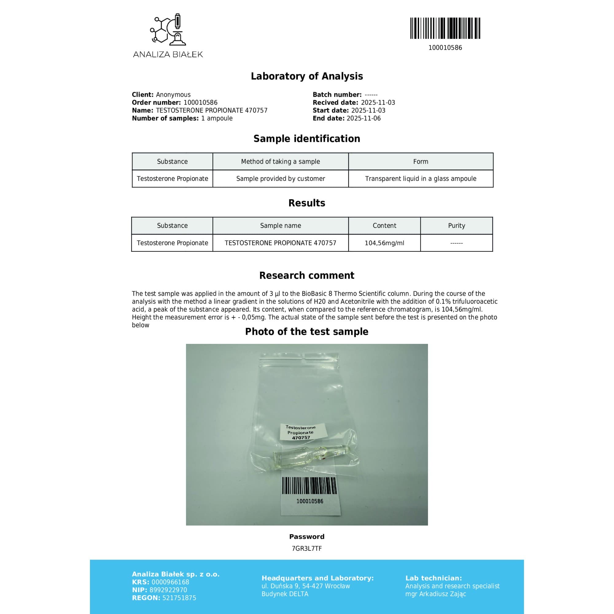 Propionato de Testosterona 100mg/ml vial Driada Medical — imagem 3
