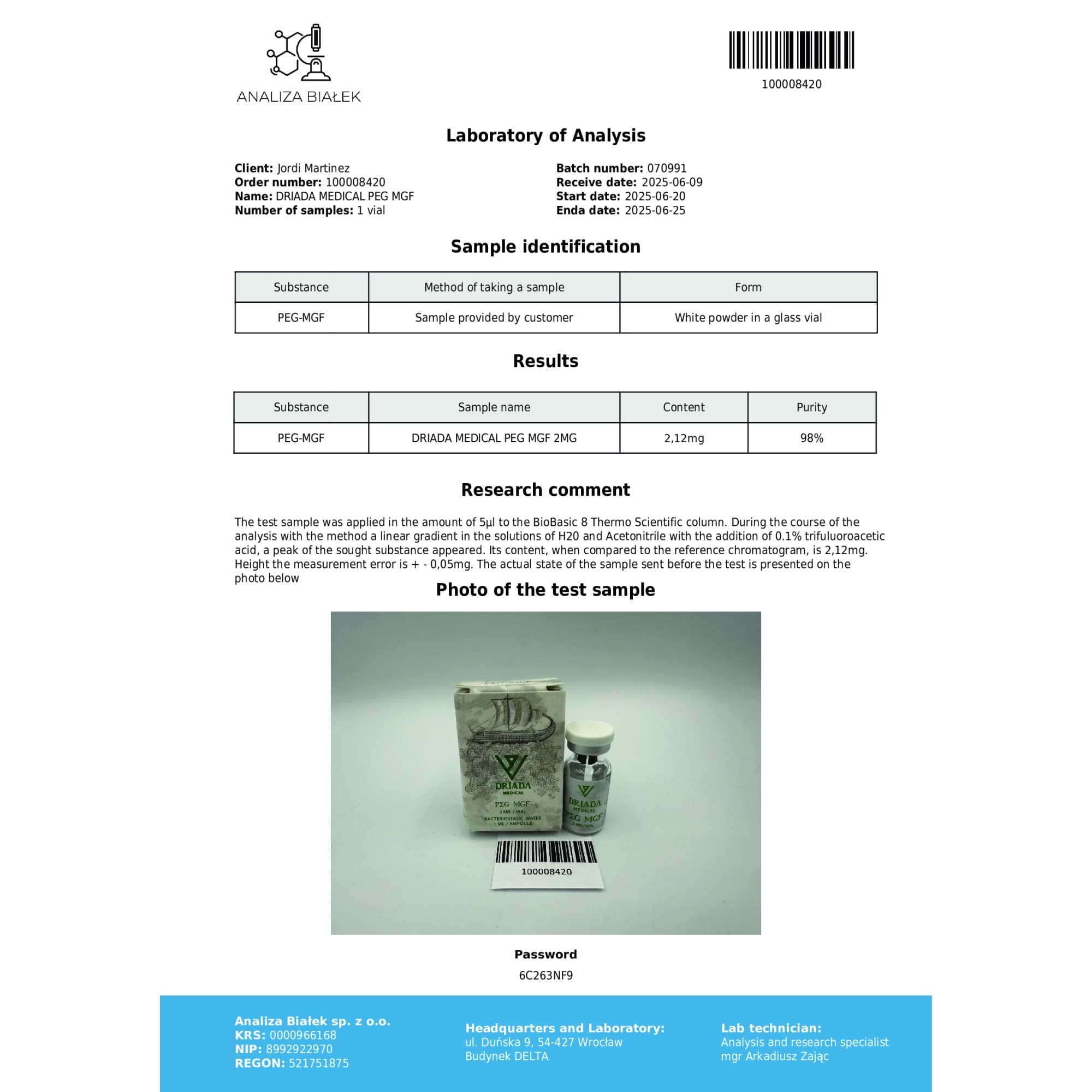 PEG MGF 2mg Driada Medical — imagem 2