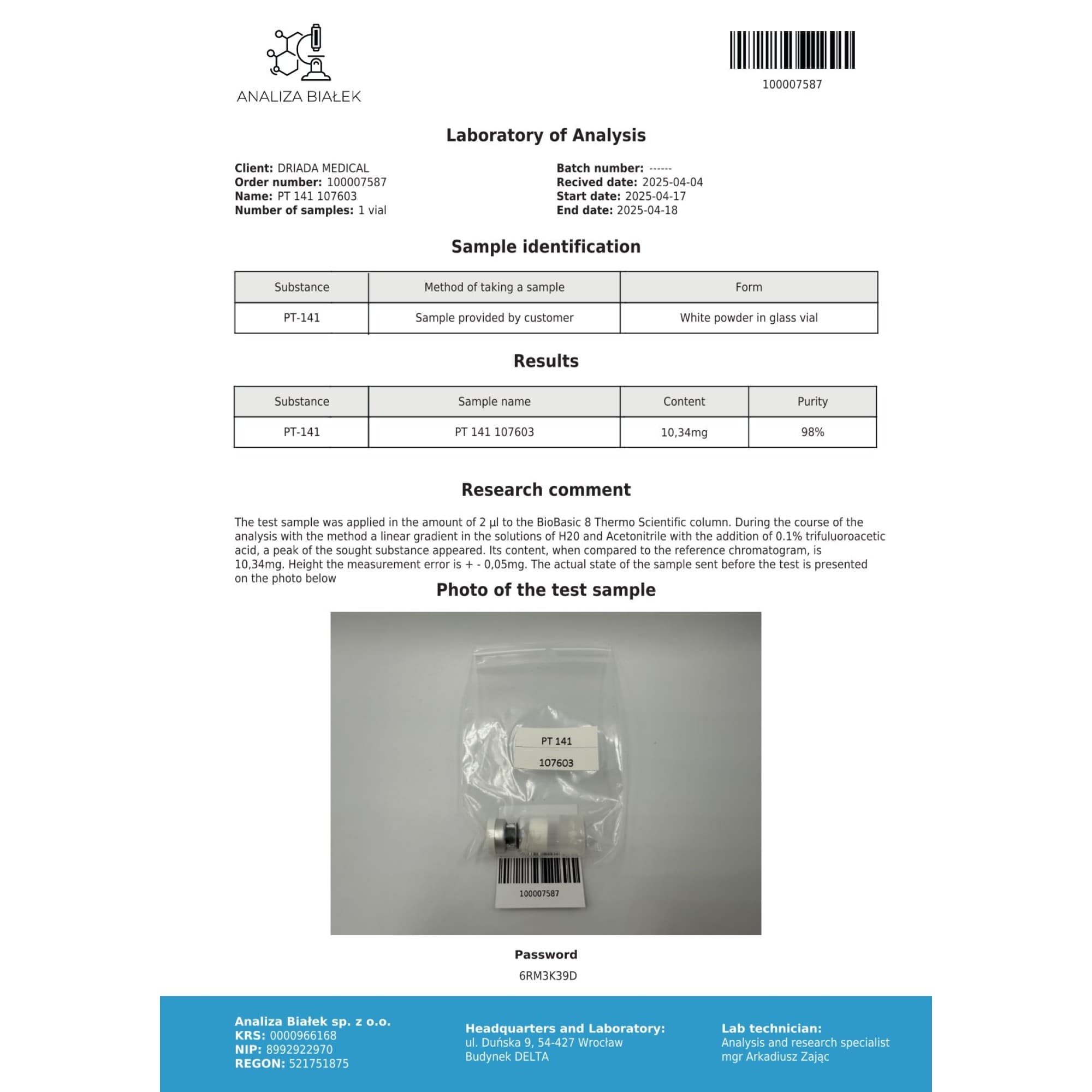 PT-141 Bremelanotide 10mg Driada Medical — imagem 2