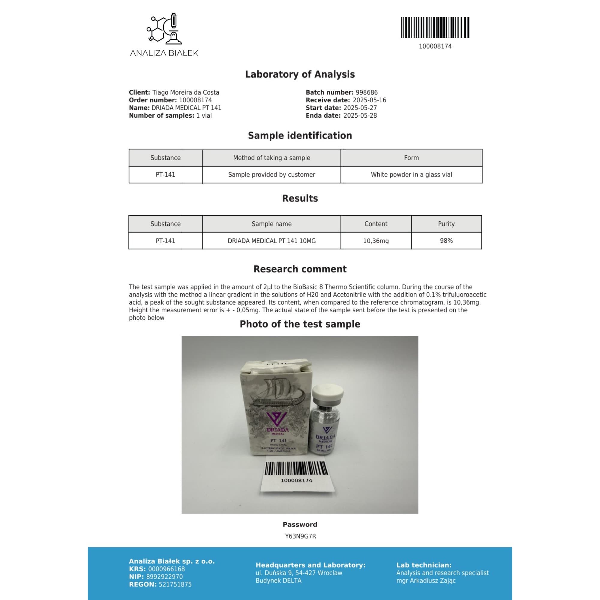 PT-141 Bremelanotide 10mg Driada Medical — imagem 3