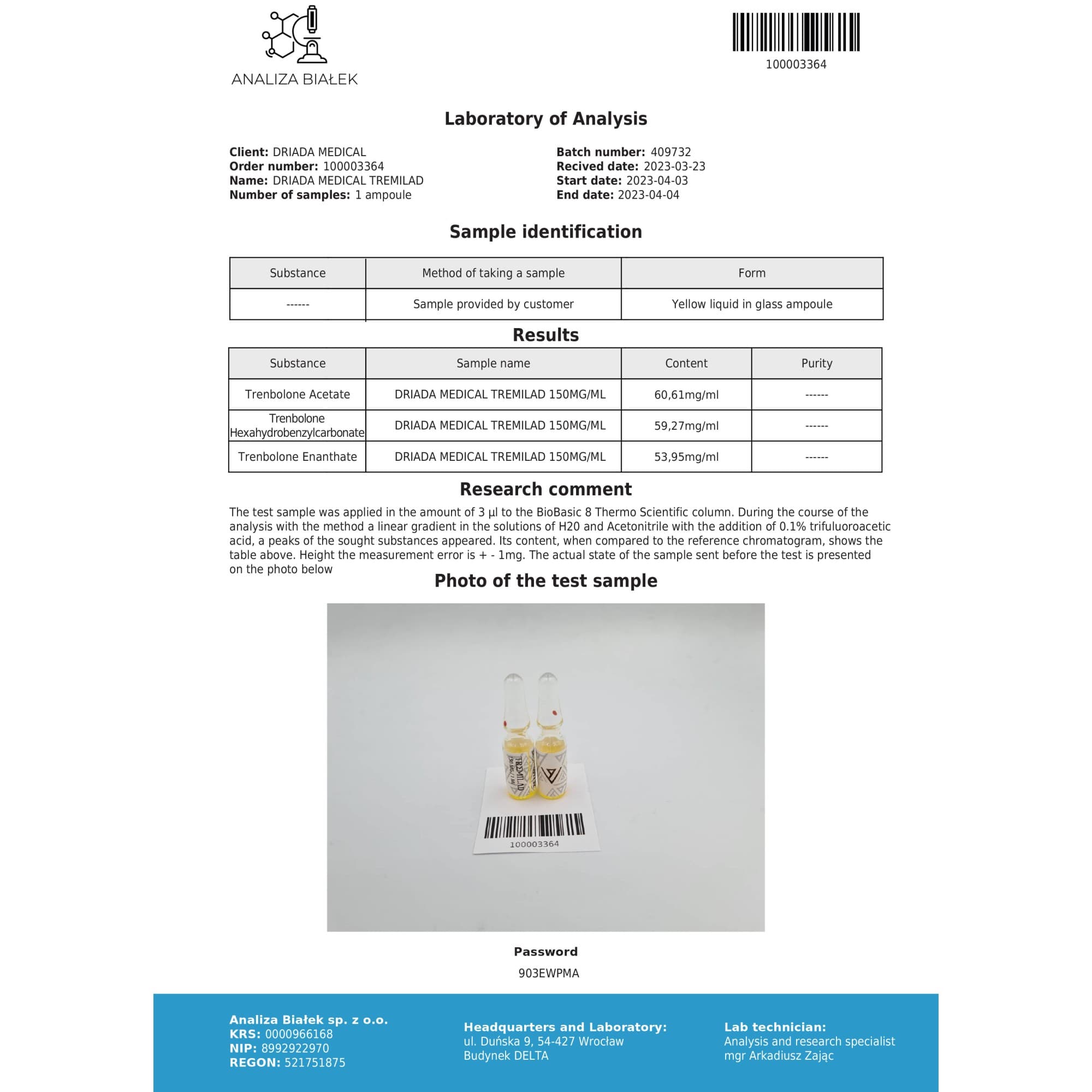 Tri Trembolona 150mg/ml vial Driada Medical — imagem 4