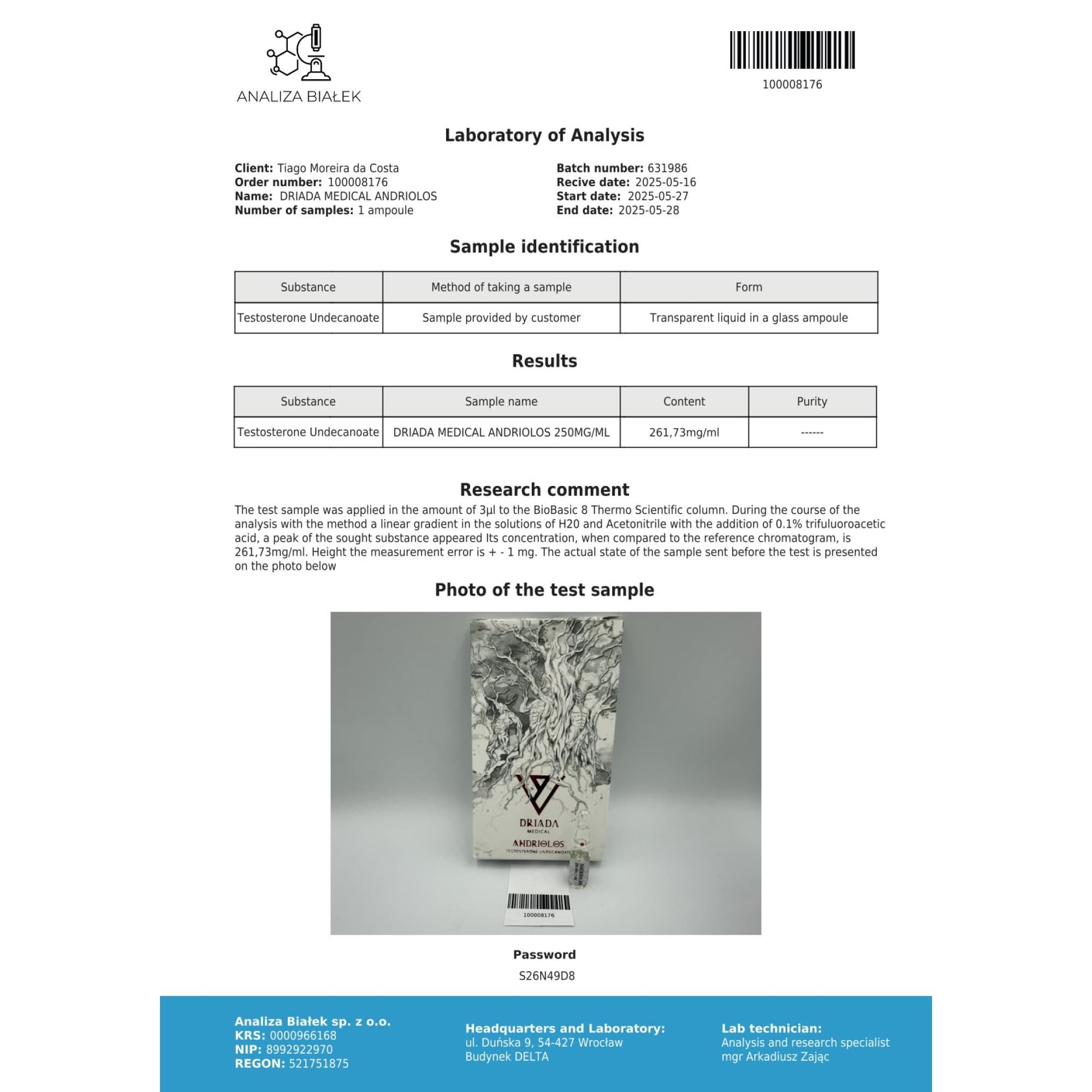 Undecanoato de Testosterona 250mg/ml  Vial Driada Medical — imagem 3