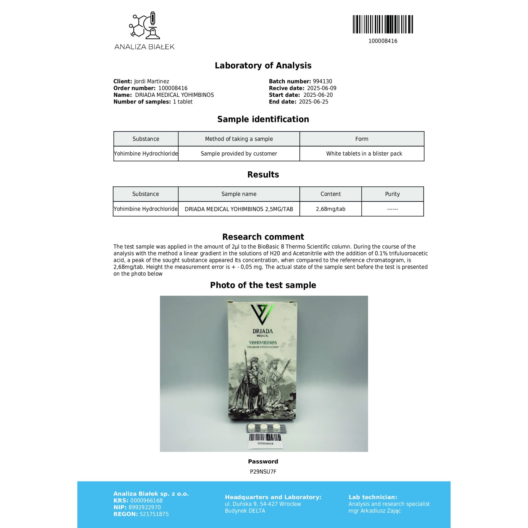 Yohimbina 2,5mg Driada Medical — imagem 3