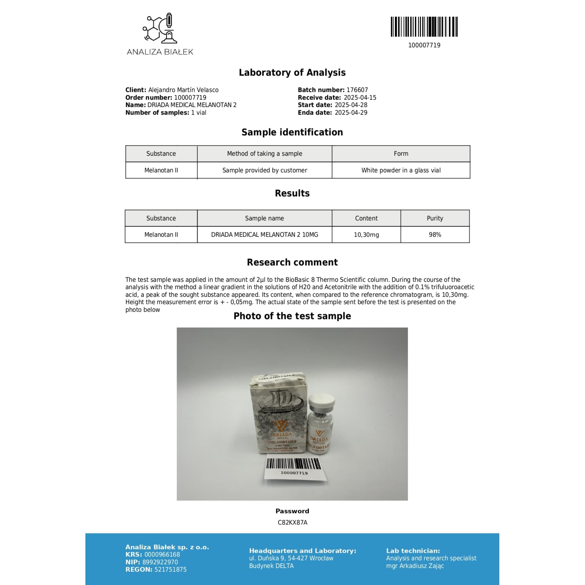 Melanotan-2 10mg Driada Medical — imagem 2