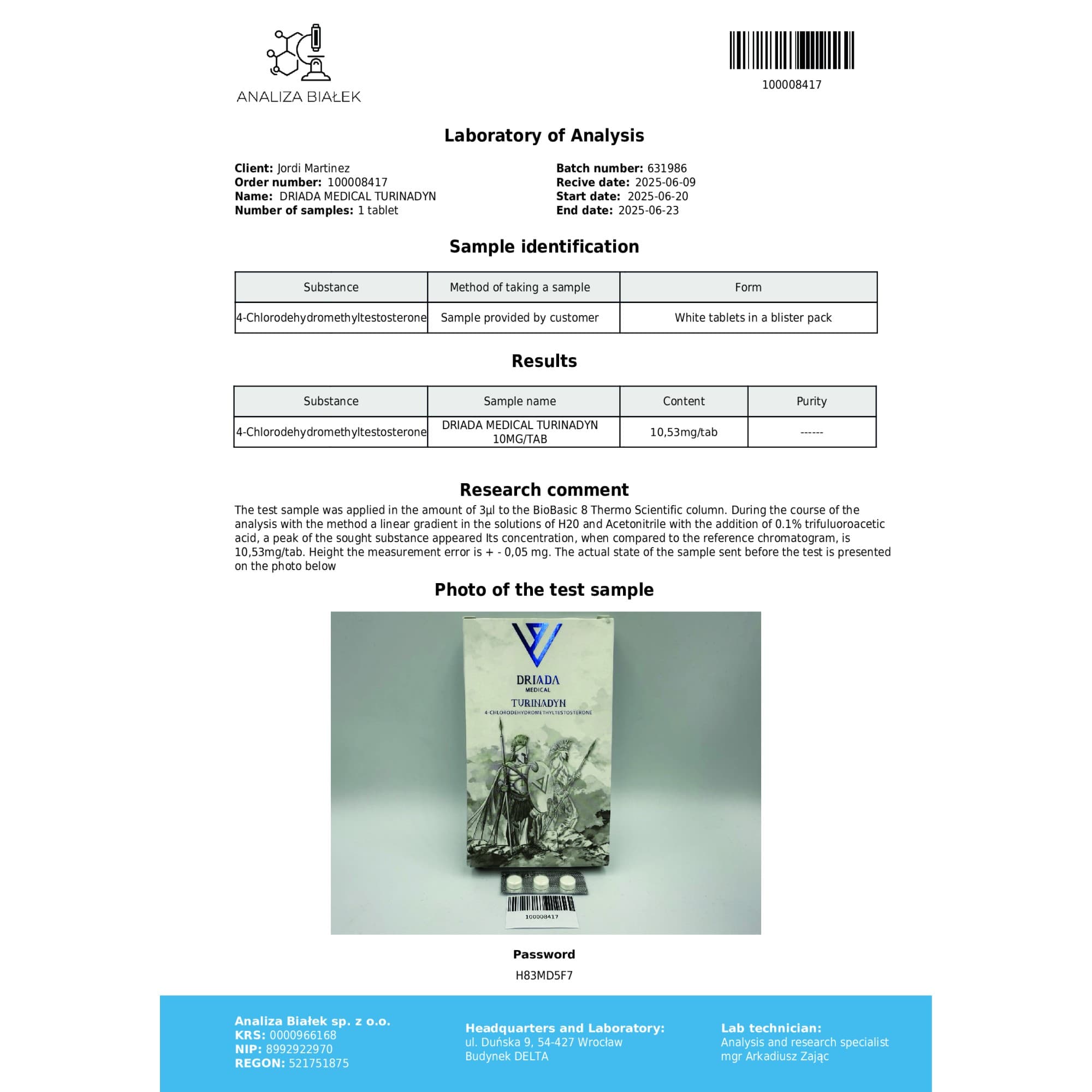 Turinabol 10mg Driada Medical — imagem 3